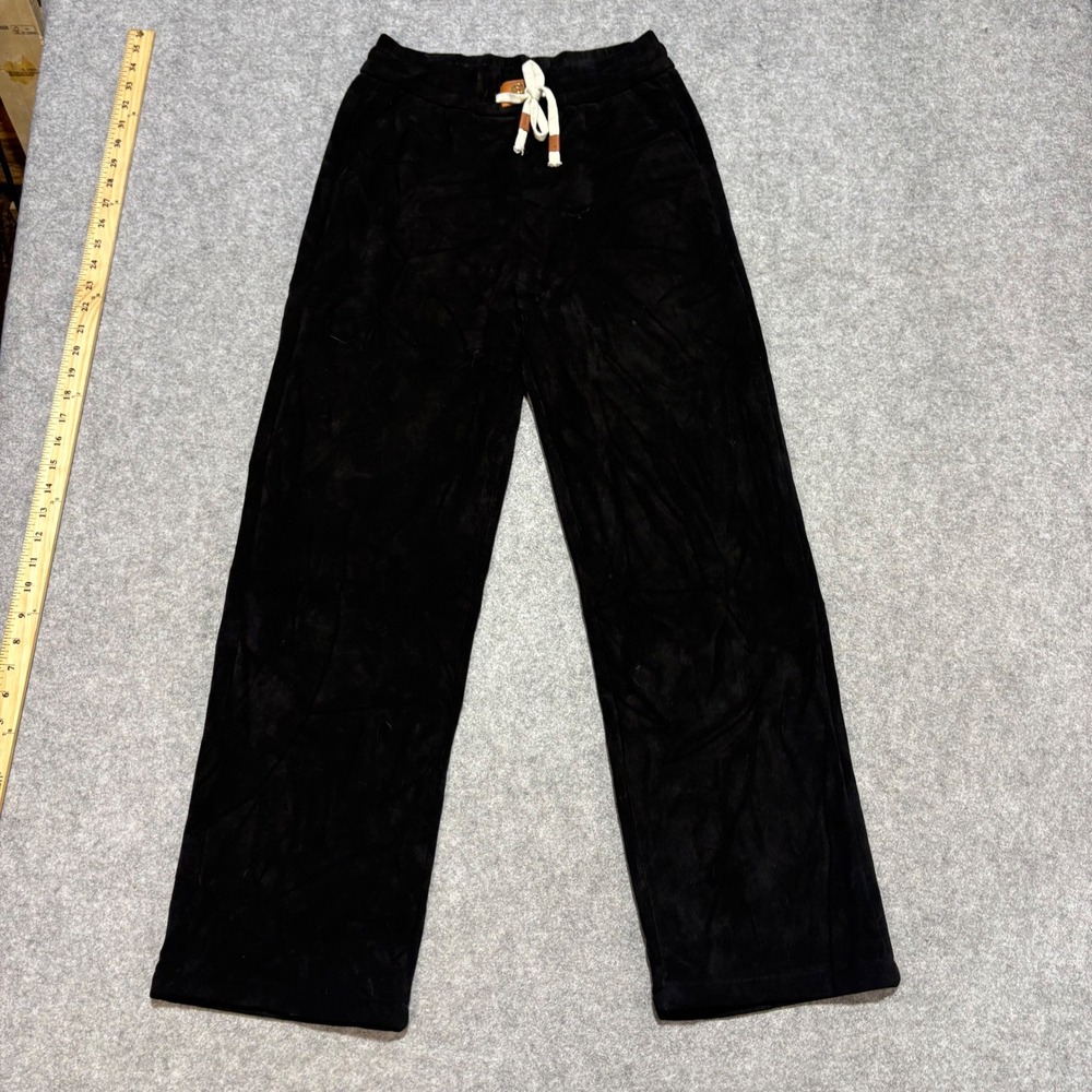 Black Corduroy Faux Fur Lined Wide Leg Lounge Pants Drawstring 2XL Fits Smaller